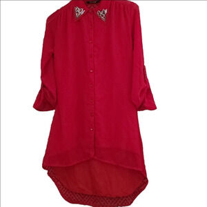 "Peach " Red long in back short in front blouse